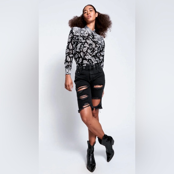 NWT | One Teaspoon Hand Batik Paisley Western Shirt - Black 100% Cotton - Picture 3 of 12